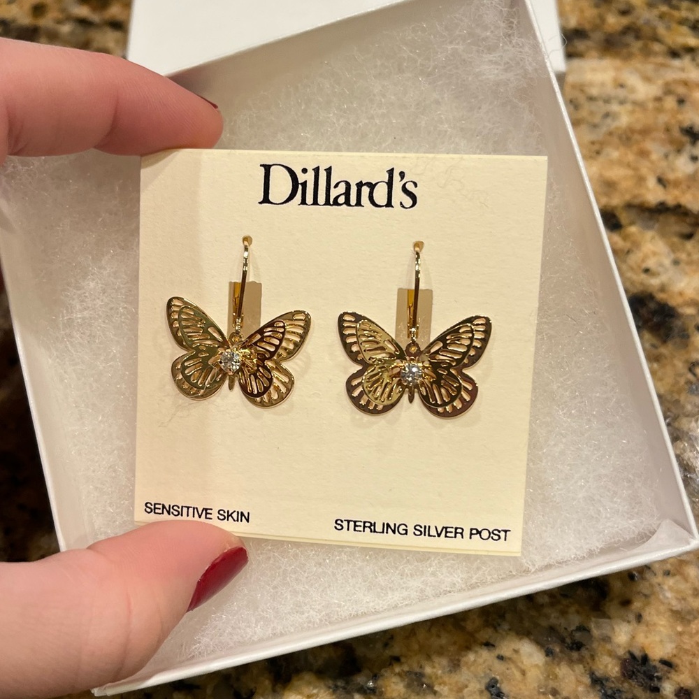 NWT Dillard's Gold Butterfly Earrings